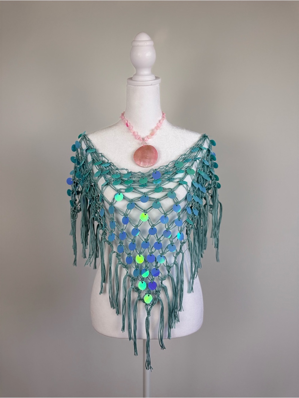 Blue sequin fringe poncho